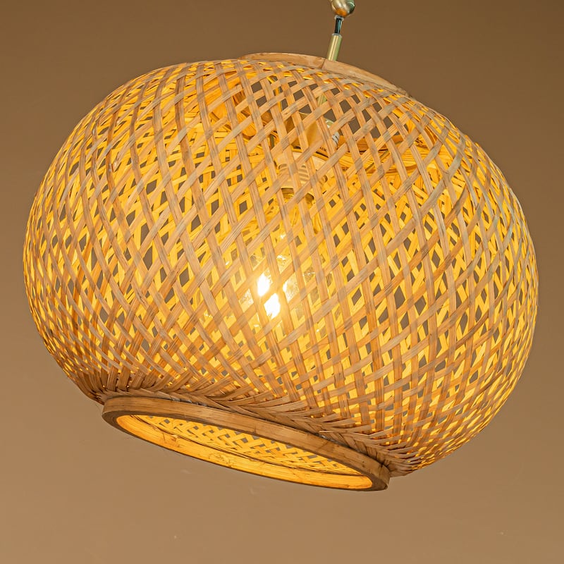 1-Light 75" Arc Floor Lamp with Hand-woven Bamboo Shade