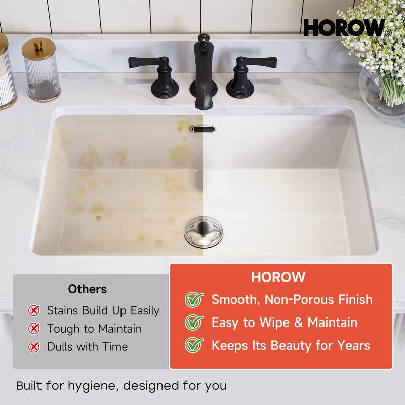 HOROW 23.63 in Rectangular Undermount Ceramic Bathroom Sink in White with Overflow Drain