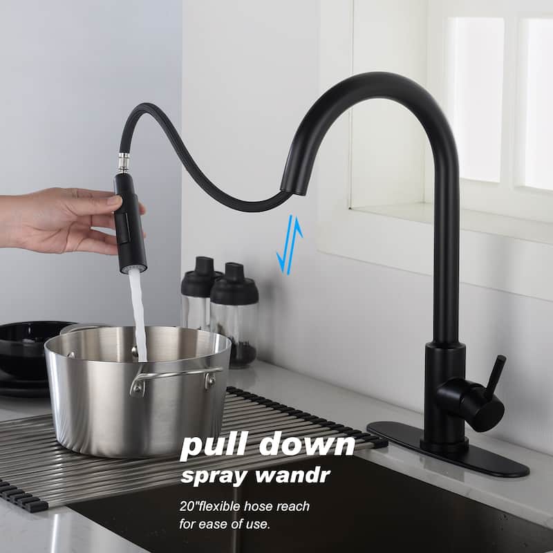 Matte Black Touch Kitchen Faucet with Pull Down Sprayer - spout Height:16.49 inches