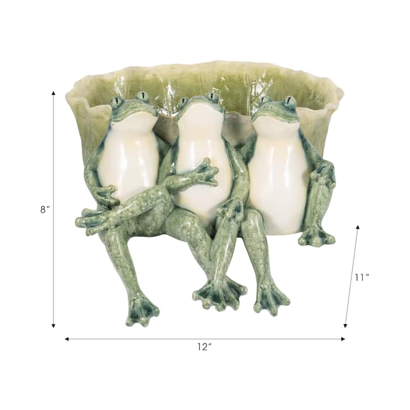 Sagebrook Home Green Polyresin 12" Three Sitting Frogs Planter - 11" x 12" x 8"