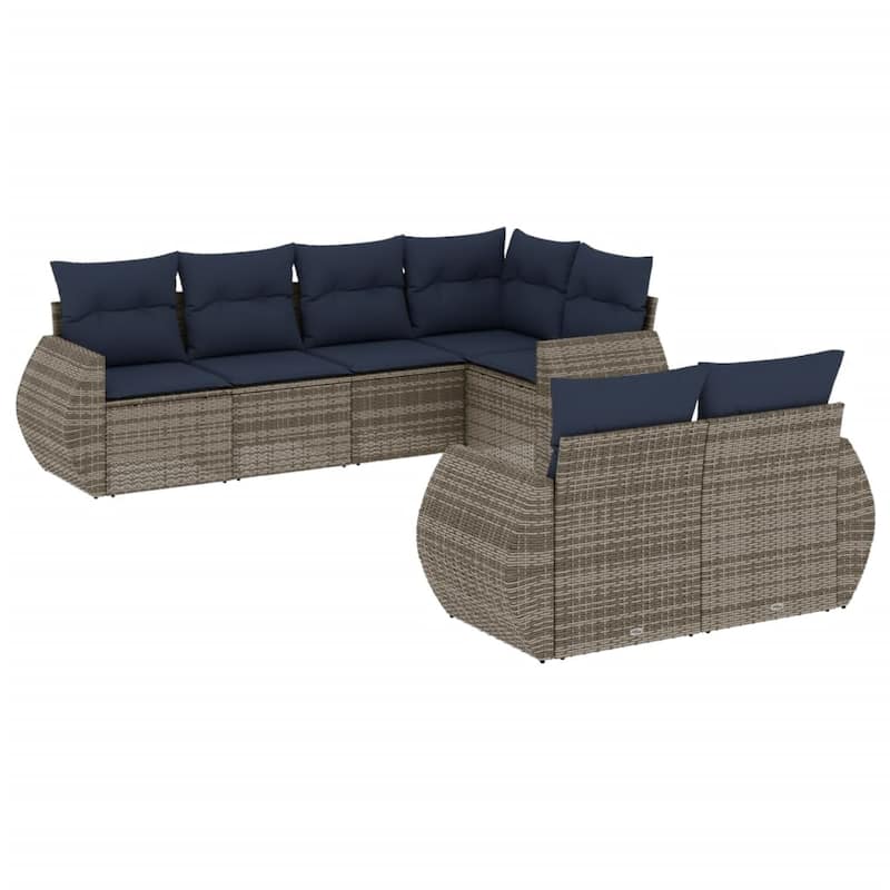 vidaXL 7 Piece Patio Sofa Set with Cushions Grey Poly Rattan - 24.4" x 24.4" x 27.2"