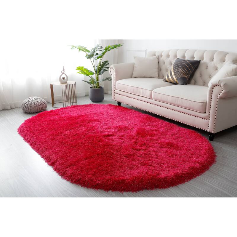 Manhattan Polyester Shag Area Rug - 5'2'' X 7'5'' Oval - Pink