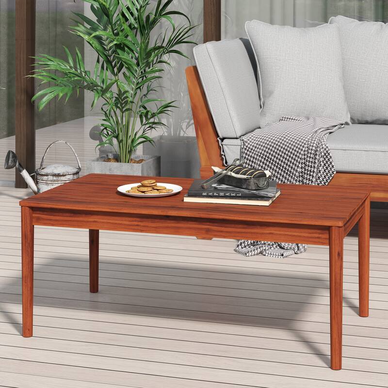 Roomfitters Outdoor Wood Coffee Table with Slatted Top and Modern Clean Lines, Durable Acacia Patio Centerpiece, Mahogany