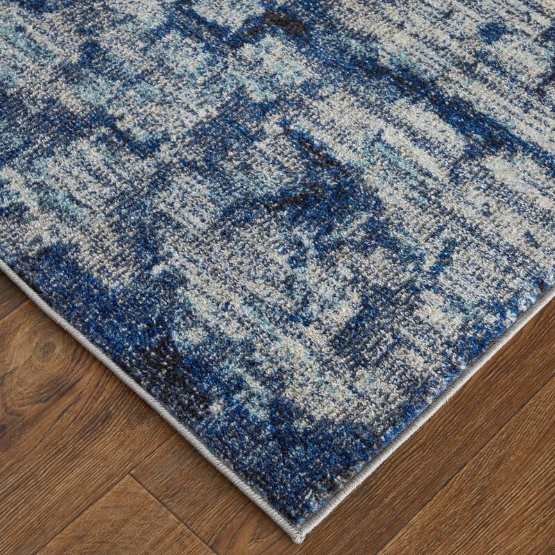 Adelmo Power Loomed Contemporary Area Rug - 2'-8" x 10' - Blue/Navy Blue/Ivory