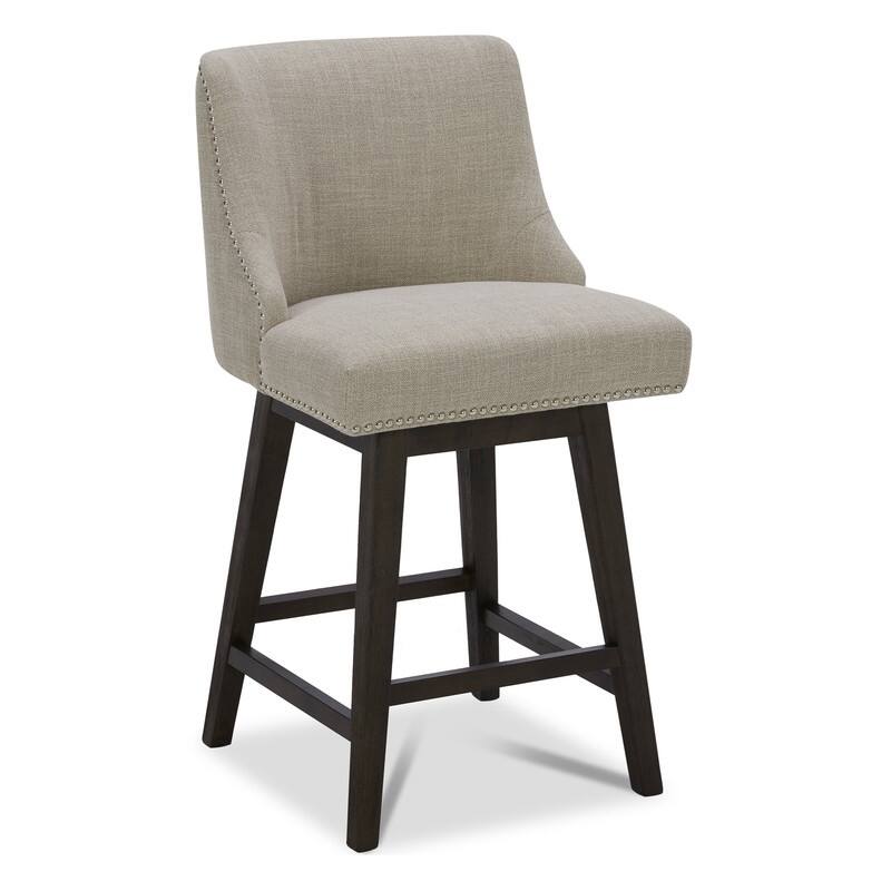 Spruce & Spring Olive Upholstered Counter Height Swivel Barstools-Single - Flax Beige-Performance Fabric
