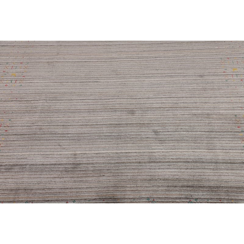 Earth Tone Striped Gabbeh Square Area Rug Hand-Knotted Wool Carpet - 8'0" X 7'10"