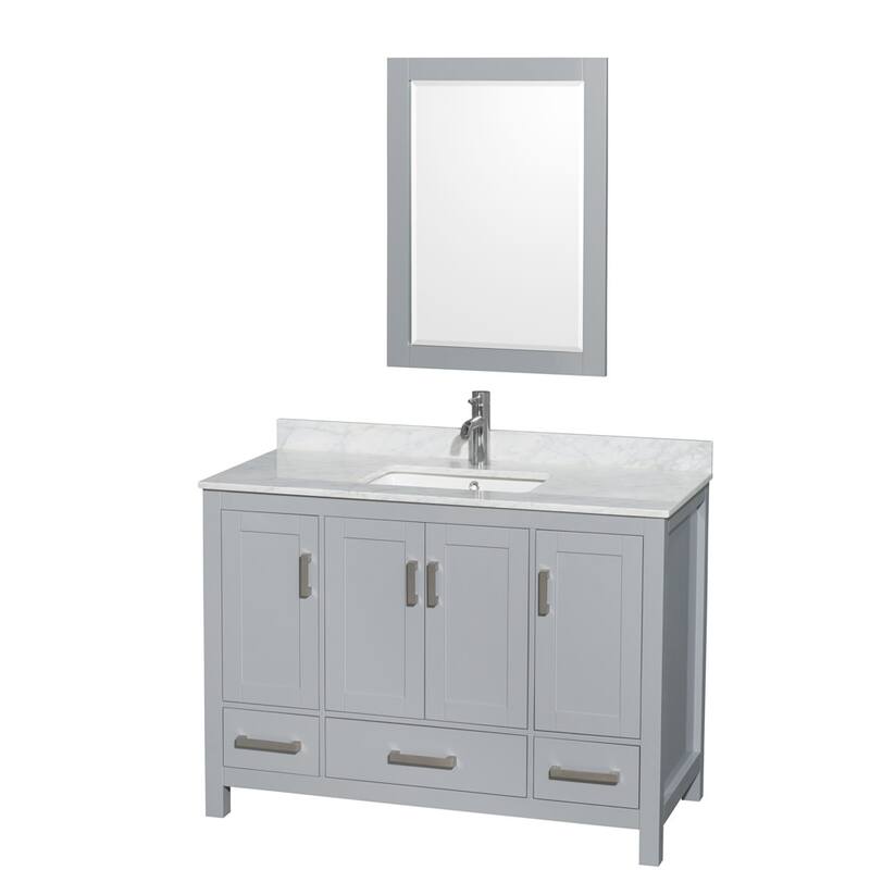 Wyndham Collection WCS141448SUNSM24 Sheffield 48" Free Standing Single - Gray / White Carrara Marble Top / Brushed Chrome - Steel Finish