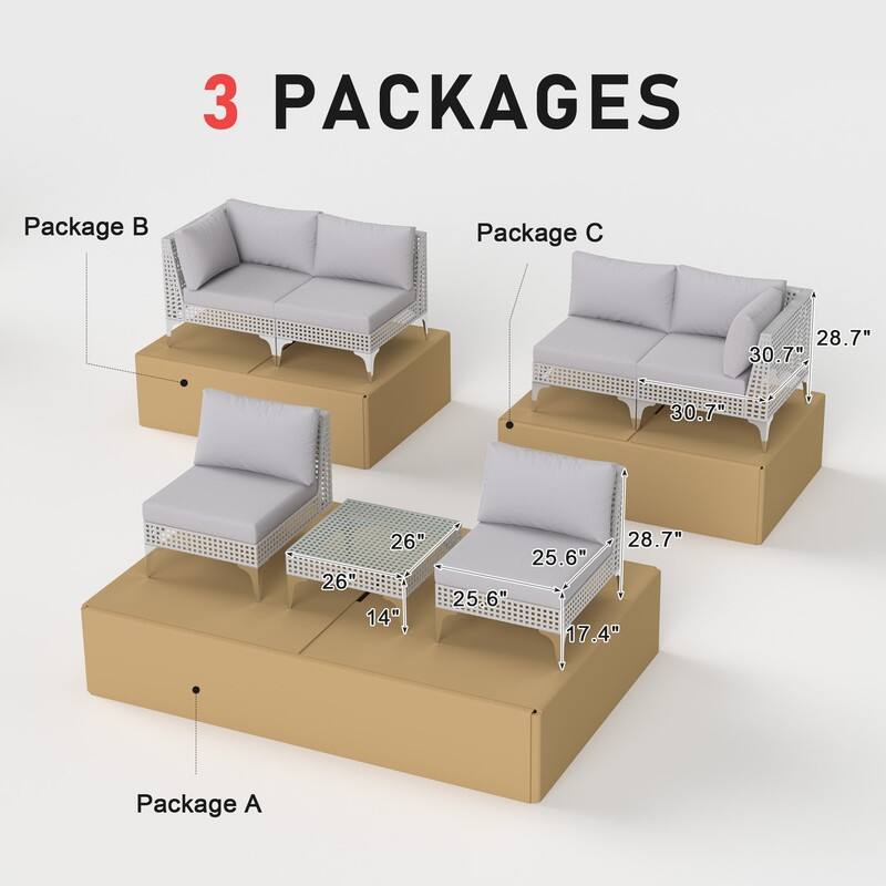 FINCATI Luxury Modern Patio Furniture Set with Side Table, Outdoor Wicker Conversation Set with 500 lbs Oversized Seats