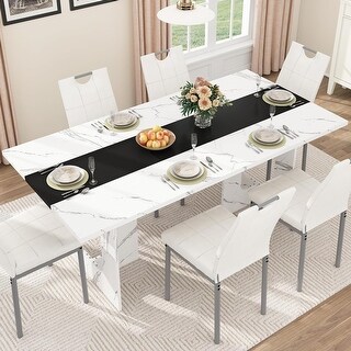 71 Inch Rectangular Dining Table for 6-8, Farmhouse Wood Kitchen Table ...