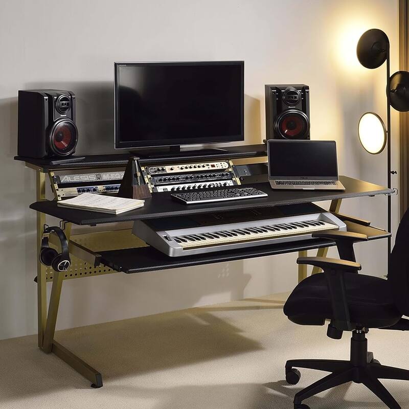 Wood and Metal Music Desk with Keyboard Tray