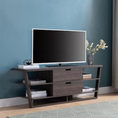 TV Stand with 2 Drawers and 4 Open Shelves