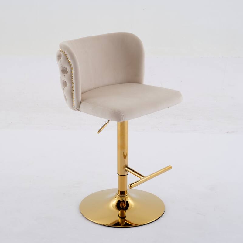 Swivel Bar Stools Set of 2, Velvet Upholstered Bar Stools with Adjusatble Height, Kitchen Island Chairs with Gold Plating Base
