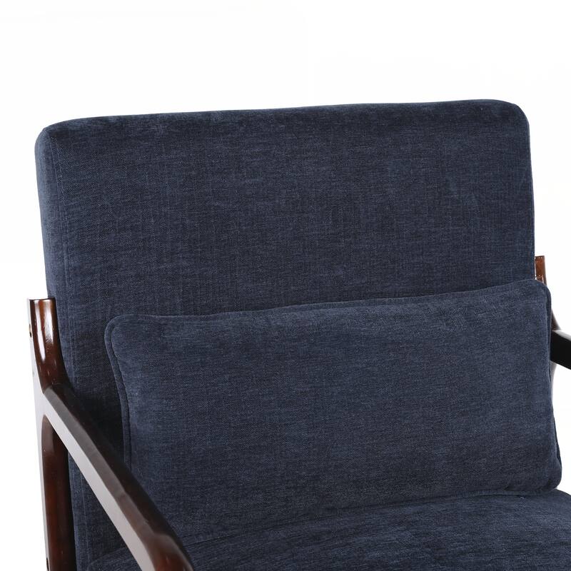 Mid Century Modern Armchair, Accent Chair with Solid Wood Frame and Detachable Lumbar Pillow for Living Room - Blue