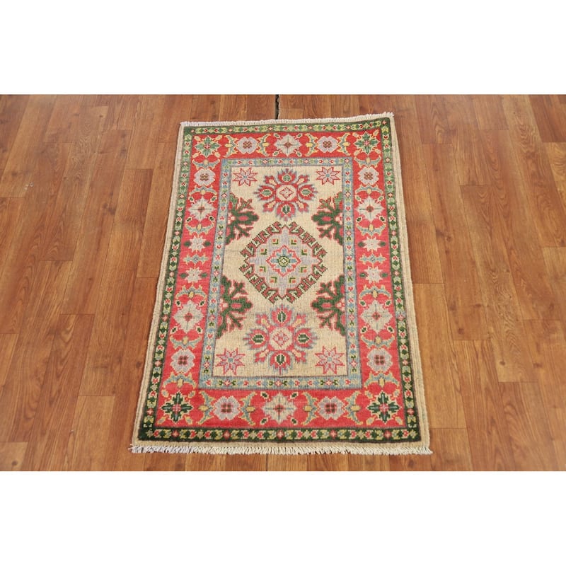 Geometric Kazak Foyer Rug Hand-Knotted Wool Carpet - 2'0" x 3'0"
