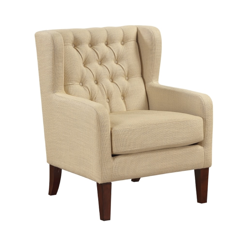 Benjara Russ Wingback Accent Chair, Foam Cushions, Tufted Beige Polyester, Brown