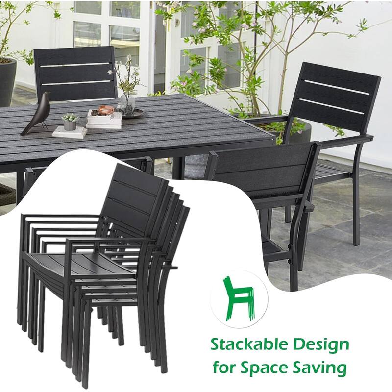 AECOJOY 7 Piece Outdoor Dining Set, 60" x 36" Aluminum Patio Table and Chairs Set for 6 with Rectangular Table