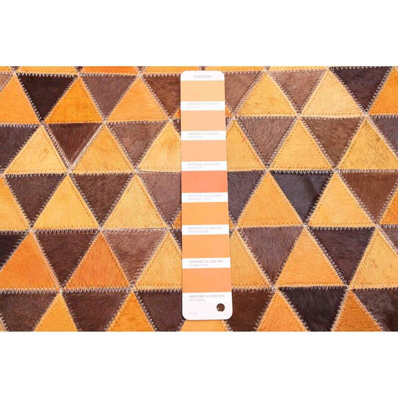 ECARPETGALLERY Handmade Cowhide Patchwork Orange Leather Rug - 7' x 7'