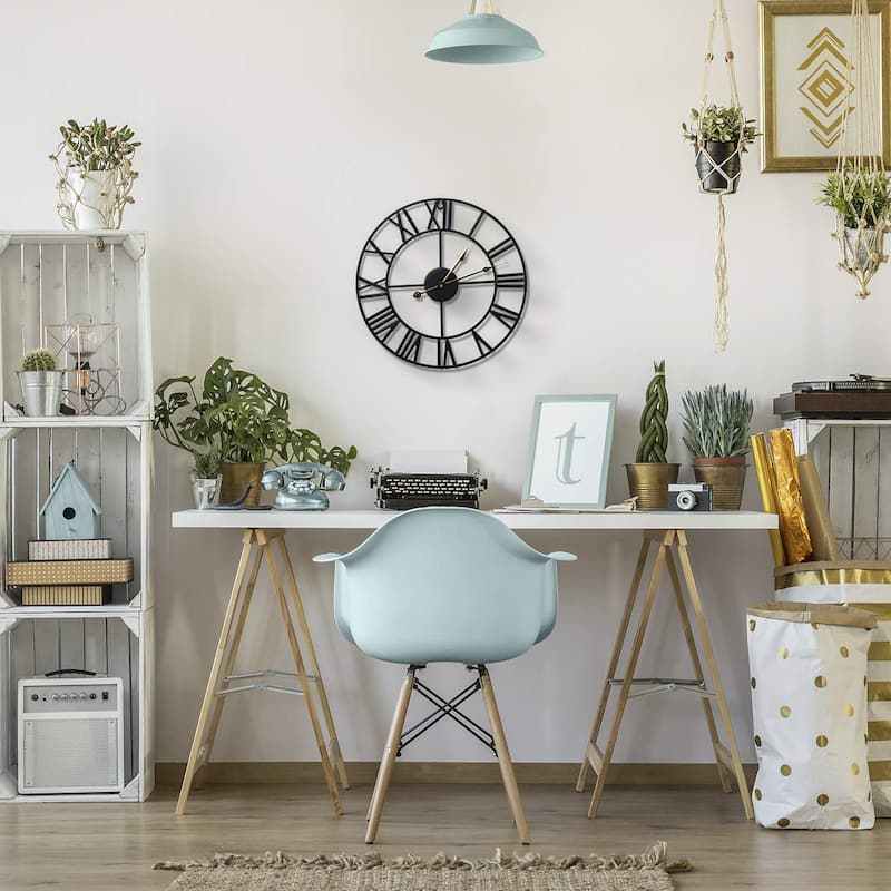 Large Decorative Wall Clock 16" - Roman Numeral Modern Home Decor - 16" - Black/Gold