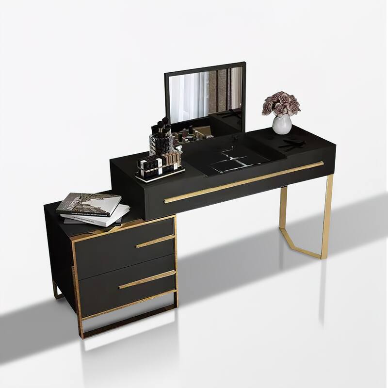 Modern Dresser with Storage and Flip Mirror 4 Drawer Writing Desk