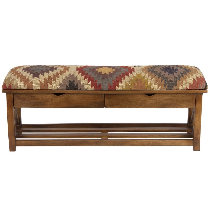 Shop Handmade Kilim Upholstered Storage Bench India 47 L X 10 W X 16 H 47 L X 10 W X 16 H On Sale Overstock 31838584
