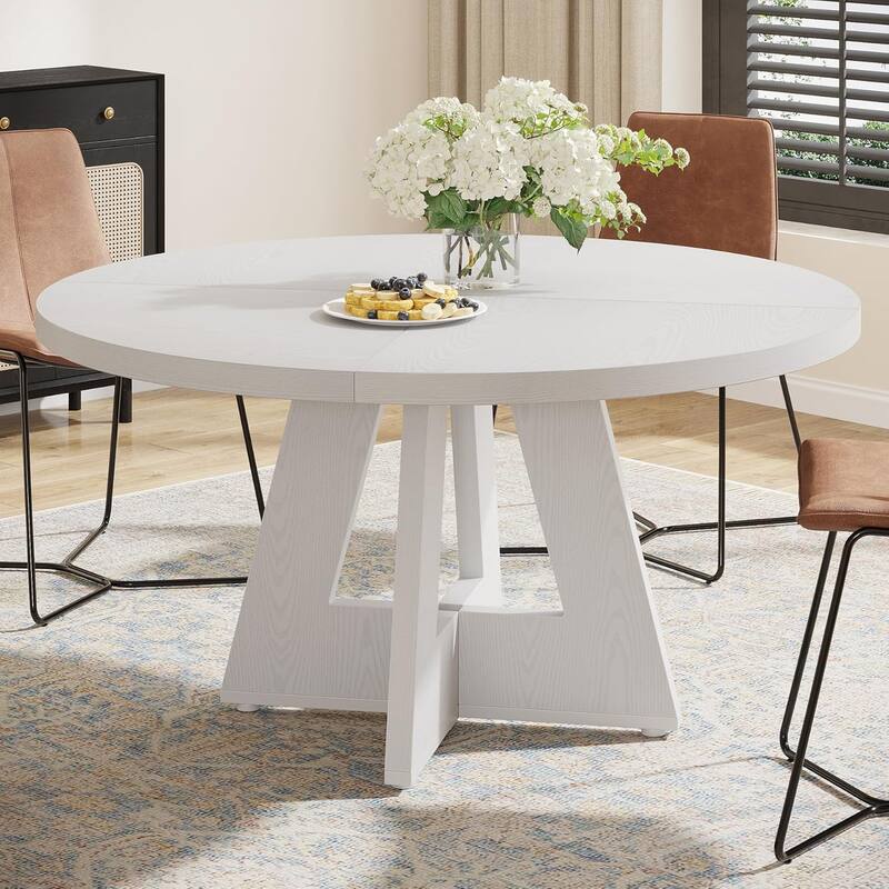 47" Round Wood Dining Table 4-Seater Farmhouse with Wooden Tabletop Cross Base for Dining Room/Kitchen