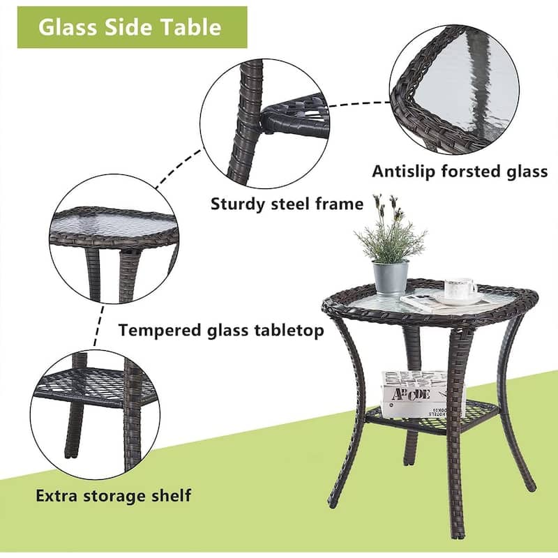 Pocassy Outdoor Wicker Bistro Set, 3 Piece Patio Set