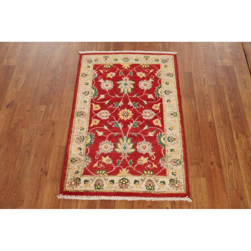 Floral Red Kazak Foyer Rug Hand-Knotted Wool Carpet - 2'0"x 3'0"