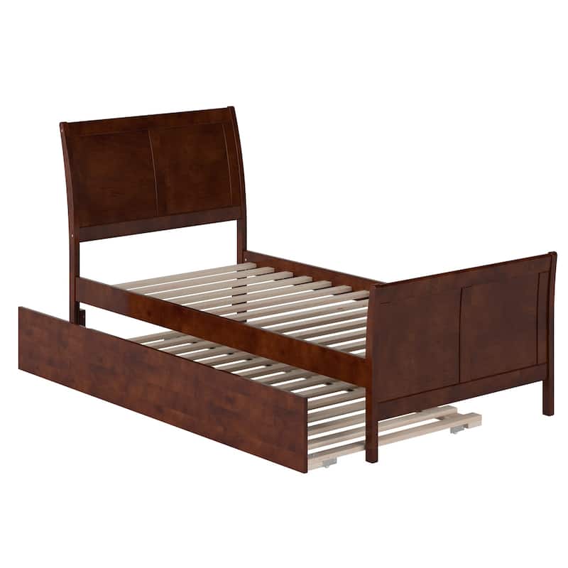 Renaissance Twin XL Platform Bed with Footboard & Trundle - Walnut Finish