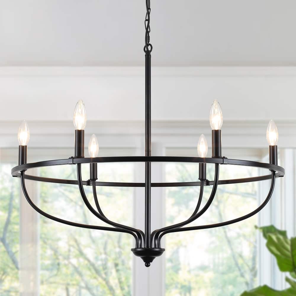 6-Light Circle Candlestick Hanging Linear Chandelier Lighting Island Chandelier Fixture for Kitchen Island