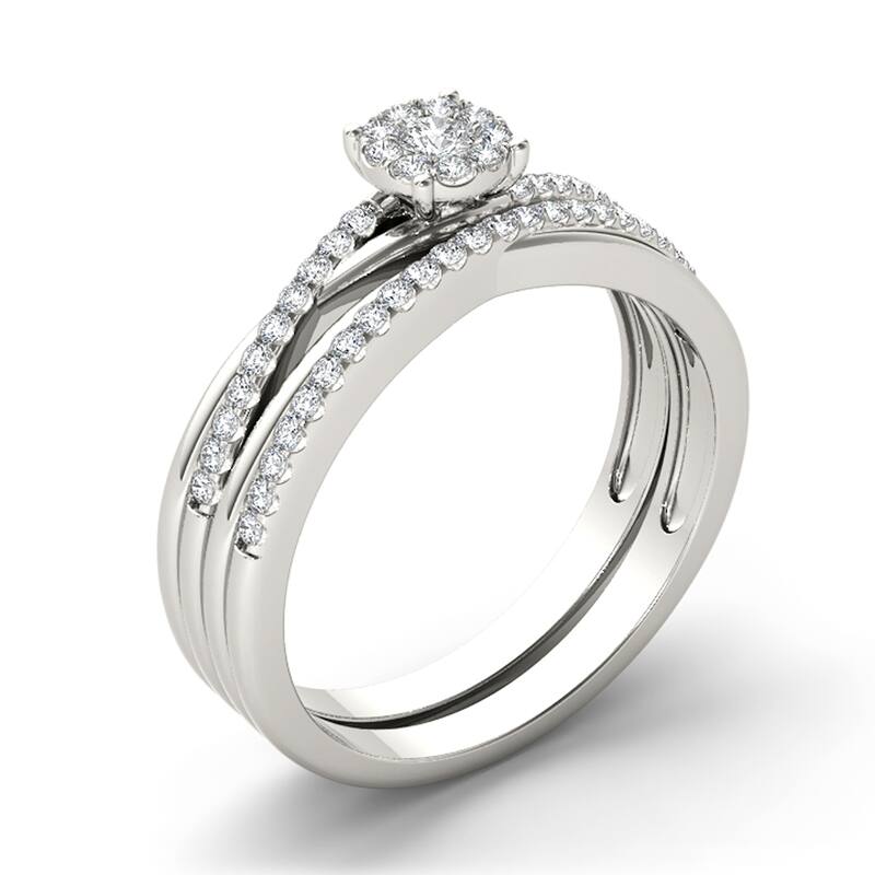 1/4ct TDW Diamond Cluster Bridal Set in 10K Gold for Women