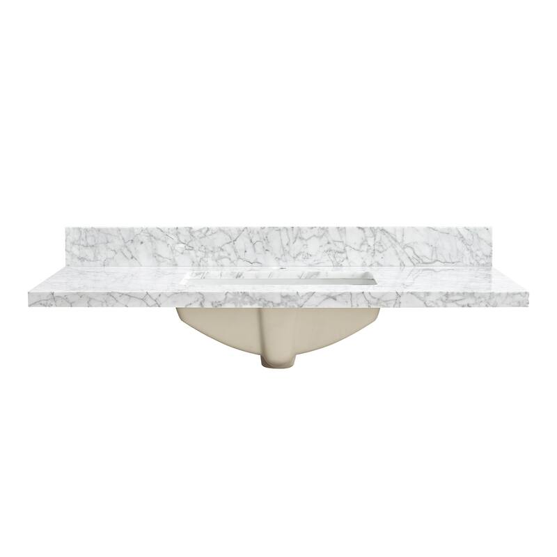 Zevio Natural Marble Vanity Top in Carrara White with Ceramic Sink