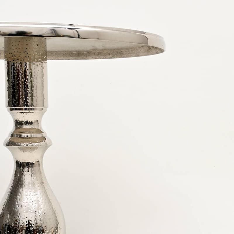 Decorative Nickel Finished Aluminum Hammered Accent Table with Glass Top - 20X20X25.5" Unique Side Table