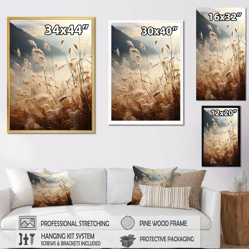 Designart "Ivory Island Meadows Mountain View" Palms & Palm Trees Framed Canvas Prints