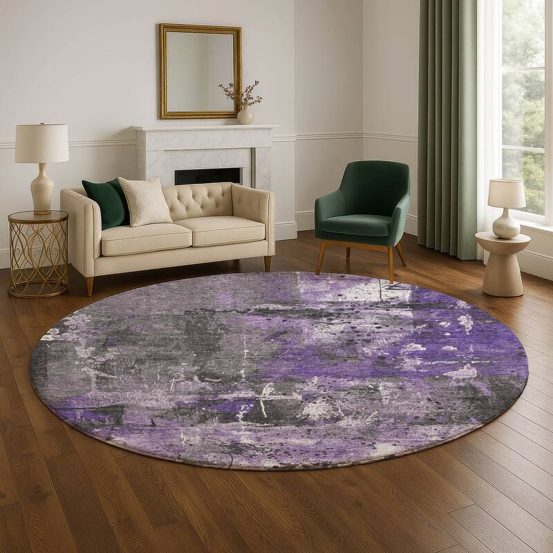 Premium Washable Super Soft Abstract Modern Mayfield Rug - 8' x 8' - Purple