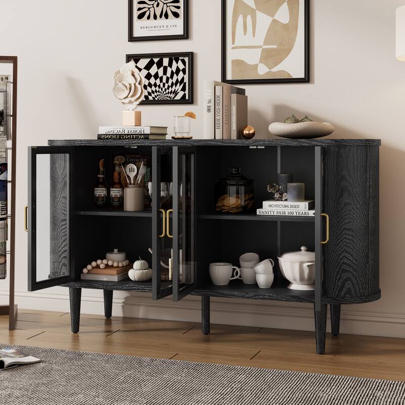 4-Door Large Storage Sideboard Cabinet with Semi-Circular Handles and Adjustable Shelves