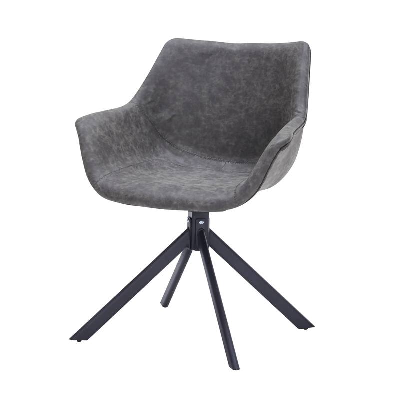 Markley Leather Swivel Dining Armchair with Black Iron Base - Accent Dining Chair for Kitchen and Dining Room Set of 4
