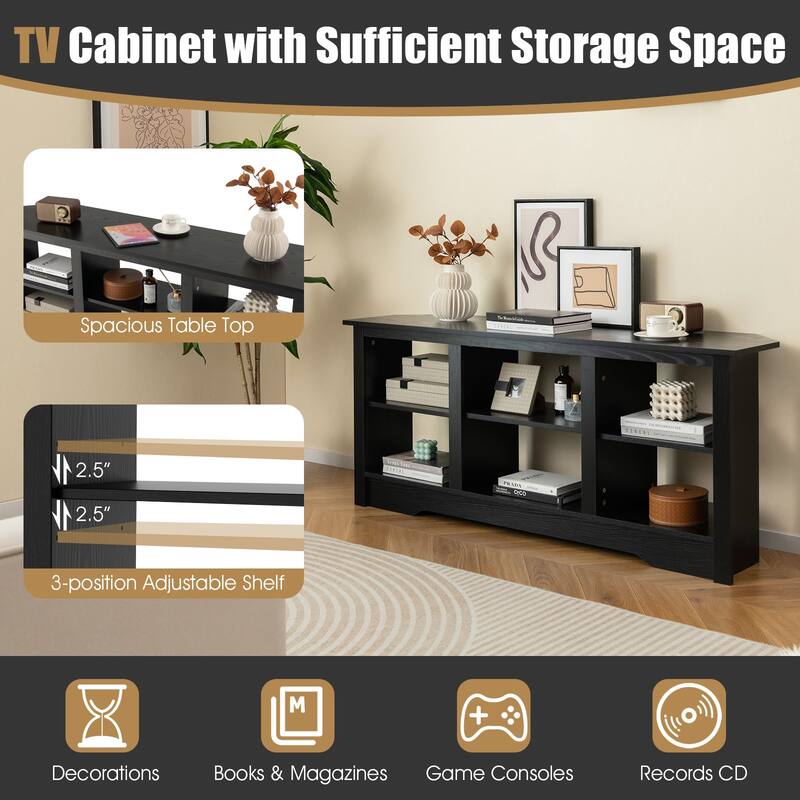 Engineered Wood 65 inches TV Stand with 6 Storage Cubes and Fireplace Cabinet Option - 58" x 16" x 24.5"