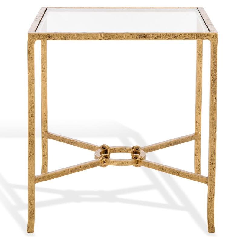SAFAVIEH Couture Tauri Forged Metal Square Accent Table - 19"W x 19"D x 20"H - Brass/Clear