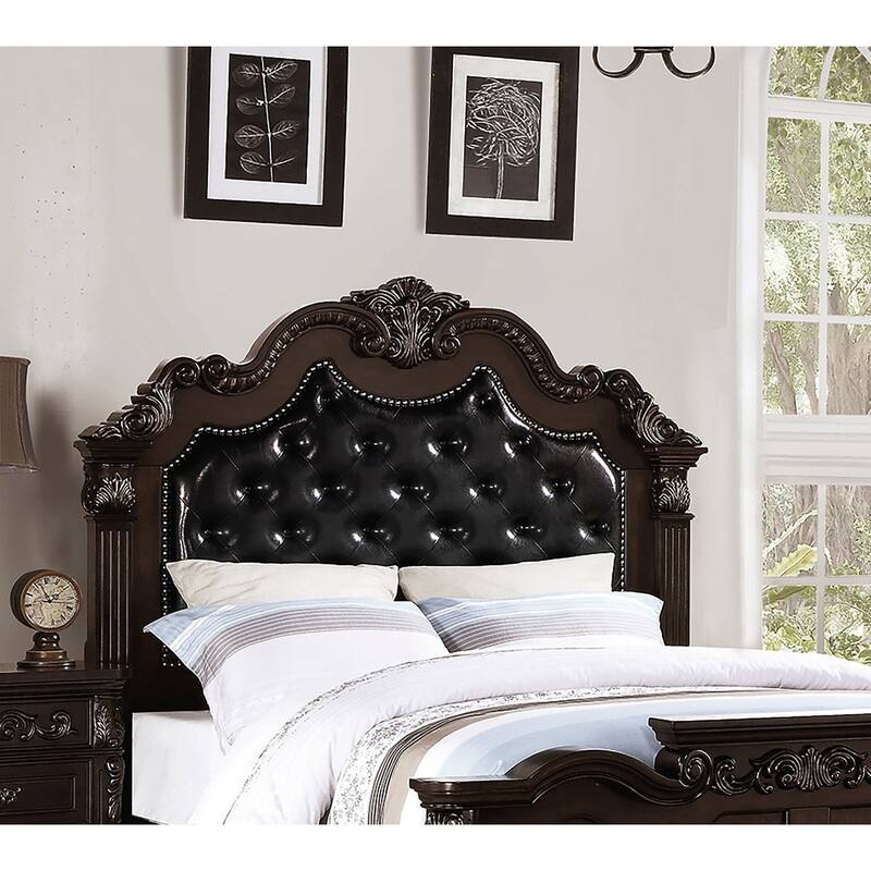 Traditional Style 1pc Bed Set Tufted headboard Nailhead Trim Antique Cherry Finish