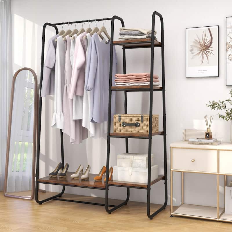 Costway Metal Garment Rack Free Standing Closet Organizer w/5 Shelves