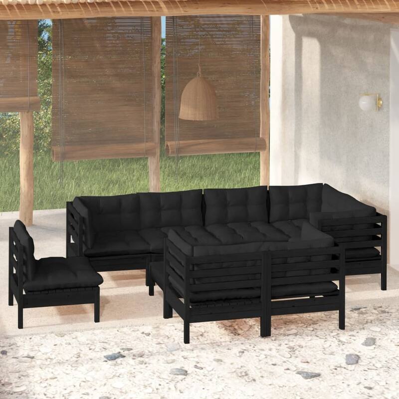 vidaXL Solid Pinewood Patio Lounge Set 9 Piece with Cushions Multi Colors