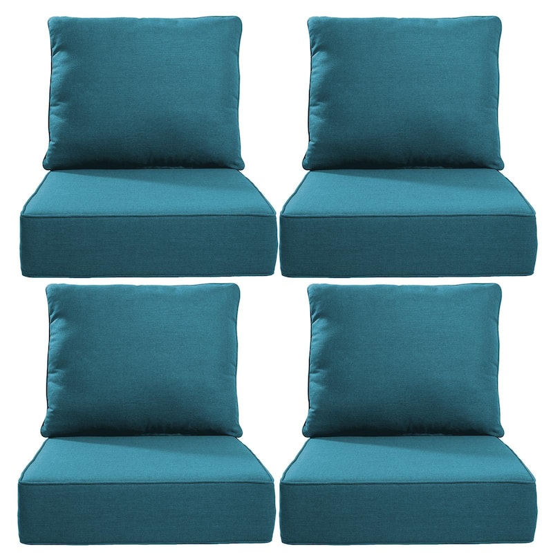 Gymojoy 24"x24"x6" Thick Cushions & Pillows Set - Deep Seat Indoor/Outdoor Water & Fade Resistant - Peacock Blue - Four Sets