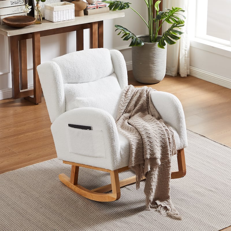 Rocking Glider Chair Wingback Accent Rocker Chair Upholstered Tall Back Arm Chair w/Side Pockets, for Living Room, Hote