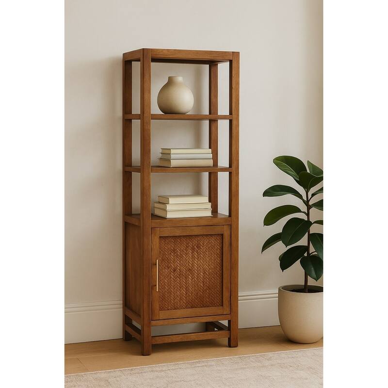 Artisan Furniture Solid Wood Open Shelf Unit with Cabinet, Brown - Brown