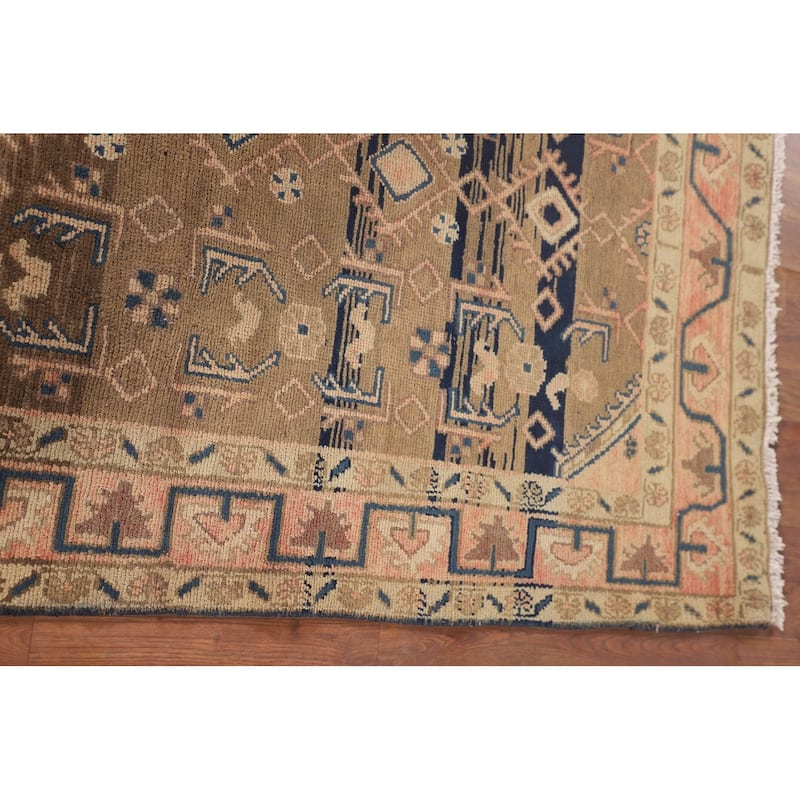 Geometric Hamedan Vintage Persian Rug Handmade Wool Carpet - 3'10"x 5'1"