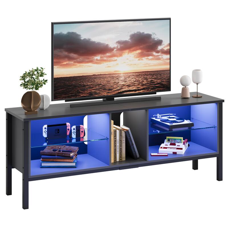 LED Entertainment Center with Shelves Gaming TV Stand for 70 inch TVs - 62 inches