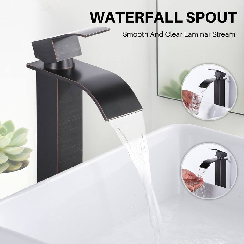 WOWOW Single Handle Single Hole Waterfall Bathroom Vessel Faucet