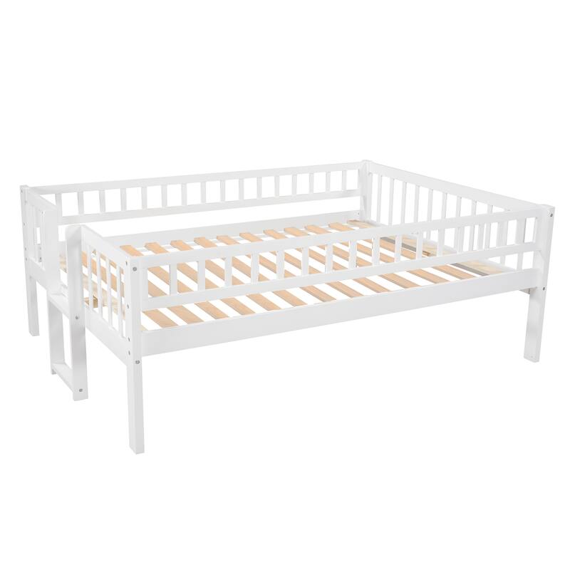 White Triple Bunk Bed with Built-in Ladder and Slide, Full-Over-Full-Over-Full Design with Guardrails