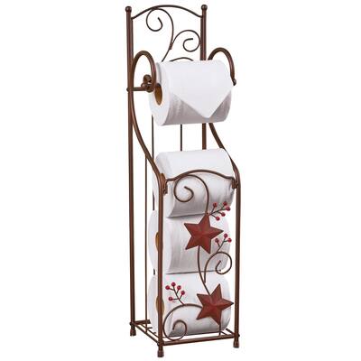 Decorative Metal Stars and Berries Toilet Paper Holder - Red - 25.000 x 7.130 x 1.750