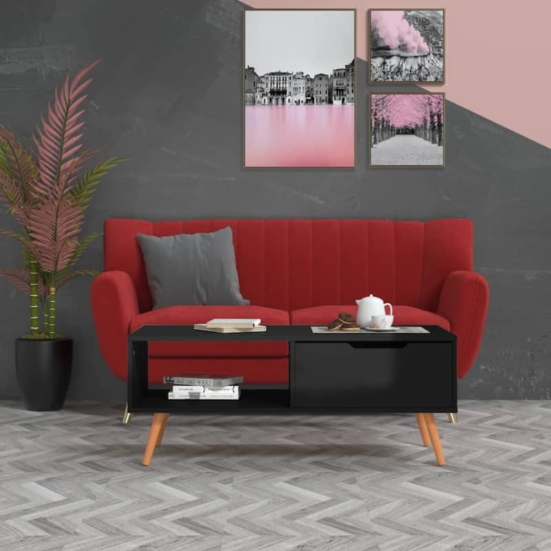 vidaXL Coffee Table End Table Living Room Accent Sofa Table Engineered Wood - 39.4" x 19.5" x 16.9" - High gloss black